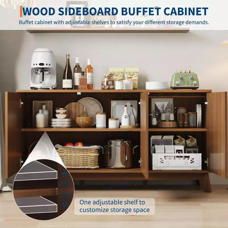 58 Sideboard Buffet Cabinet, Entryway Coffee Bar Cabinet with Fluted Doors & Adjustable Shelves, Modern Media Console Table, Floor Cupboard Cabinet