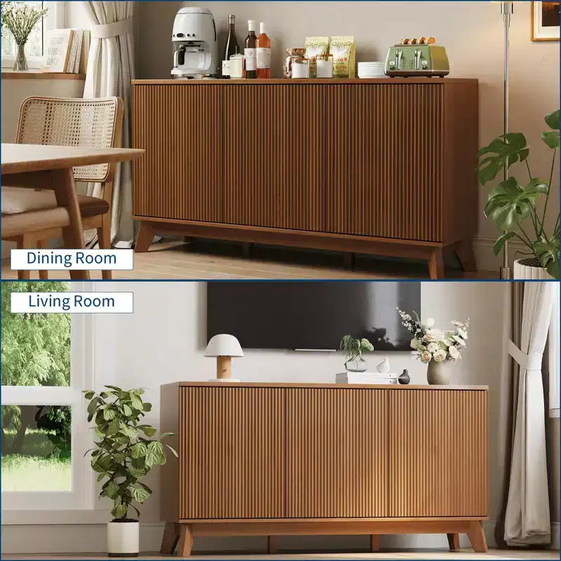 58 Sideboard Buffet Cabinet, Entryway Coffee Bar Cabinet with Fluted Doors & Adjustable Shelves, Modern Media Console Table, Floor Cupboard Cabinet