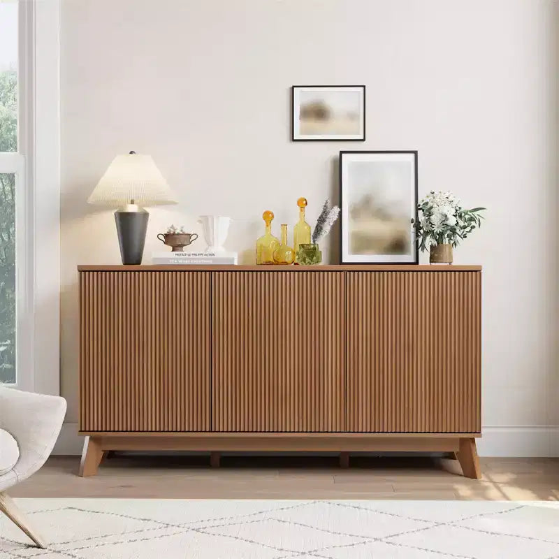 58 Sideboard Buffet Cabinet, Entryway Coffee Bar Cabinet with Fluted Doors & Adjustable Shelves, Modern Media Console Table, Floor Cupboard Cabinet