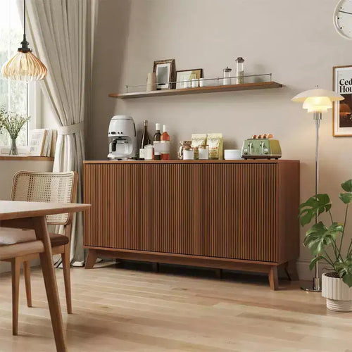 58 Sideboard Buffet Cabinet, Entryway Coffee Bar Cabinet with Fluted Doors & Adjustable Shelves, Modern Media Console Table, Floor Cupboard Cabinet