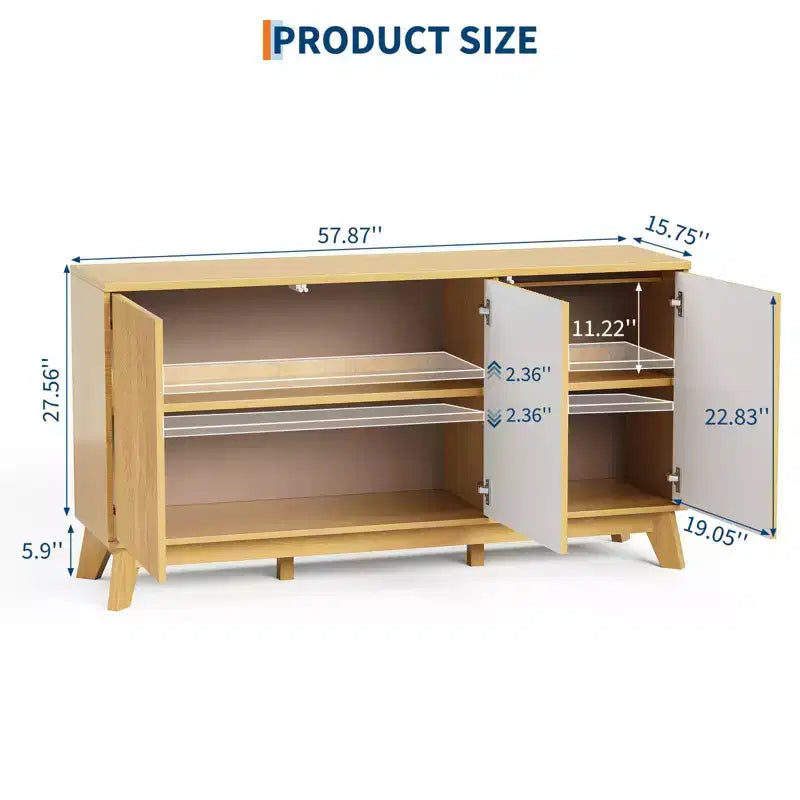 58 Sideboard Buffet Cabinet, Entryway Coffee Bar Cabinet with Fluted Doors & Adjustable Shelves, Modern Media Console Table, Floor Cupboard Cabinet