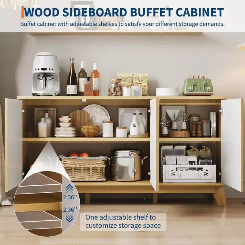58 Sideboard Buffet Cabinet, Entryway Coffee Bar Cabinet with Fluted Doors & Adjustable Shelves, Modern Media Console Table, Floor Cupboard Cabinet
