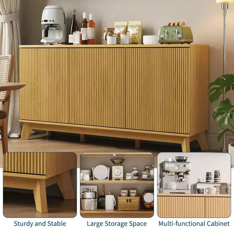 58 Sideboard Buffet Cabinet, Entryway Coffee Bar Cabinet with Fluted Doors & Adjustable Shelves, Modern Media Console Table, Floor Cupboard Cabinet