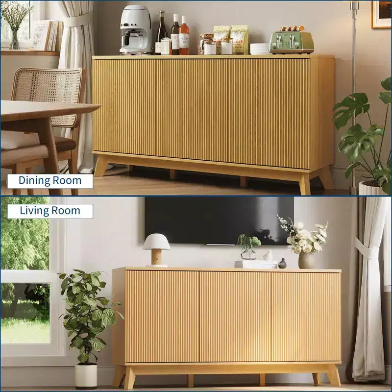 58 Sideboard Buffet Cabinet, Entryway Coffee Bar Cabinet with Fluted Doors & Adjustable Shelves, Modern Media Console Table, Floor Cupboard Cabinet