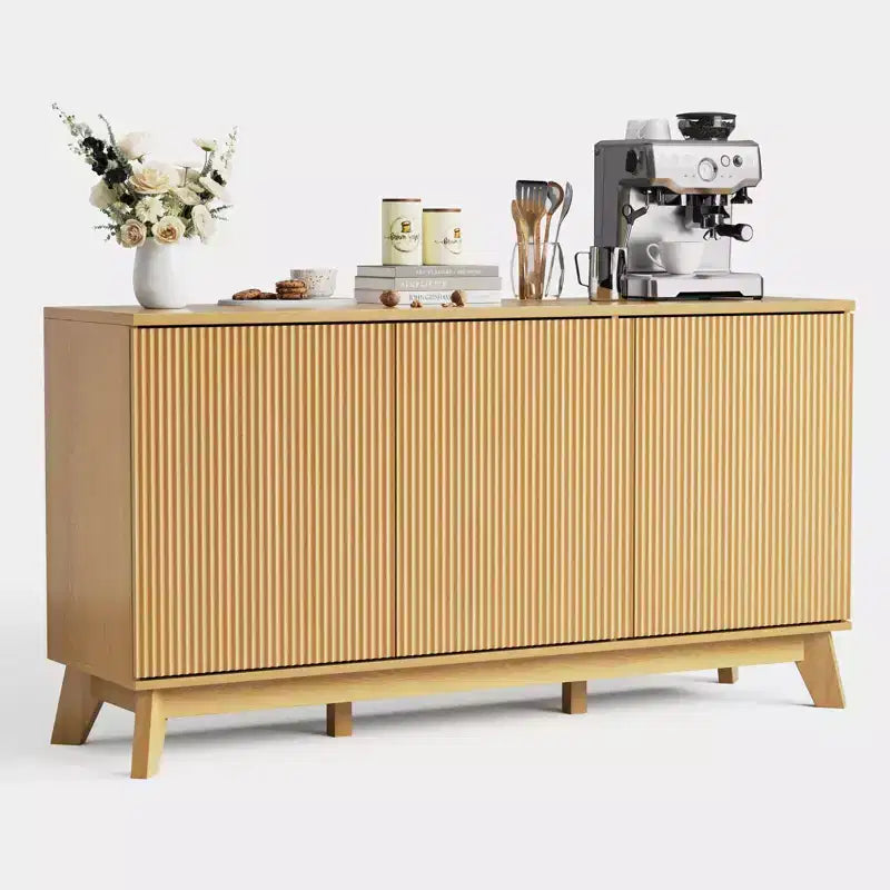 58 Sideboard Buffet Cabinet, Entryway Coffee Bar Cabinet with Fluted Doors & Adjustable Shelves, Modern Media Console Table, Floor Cupboard Cabinet