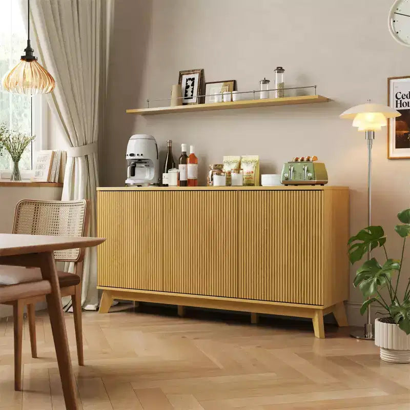 58 Sideboard Buffet Cabinet, Entryway Coffee Bar Cabinet with Fluted Doors & Adjustable Shelves, Modern Media Console Table, Floor Cupboard Cabinet