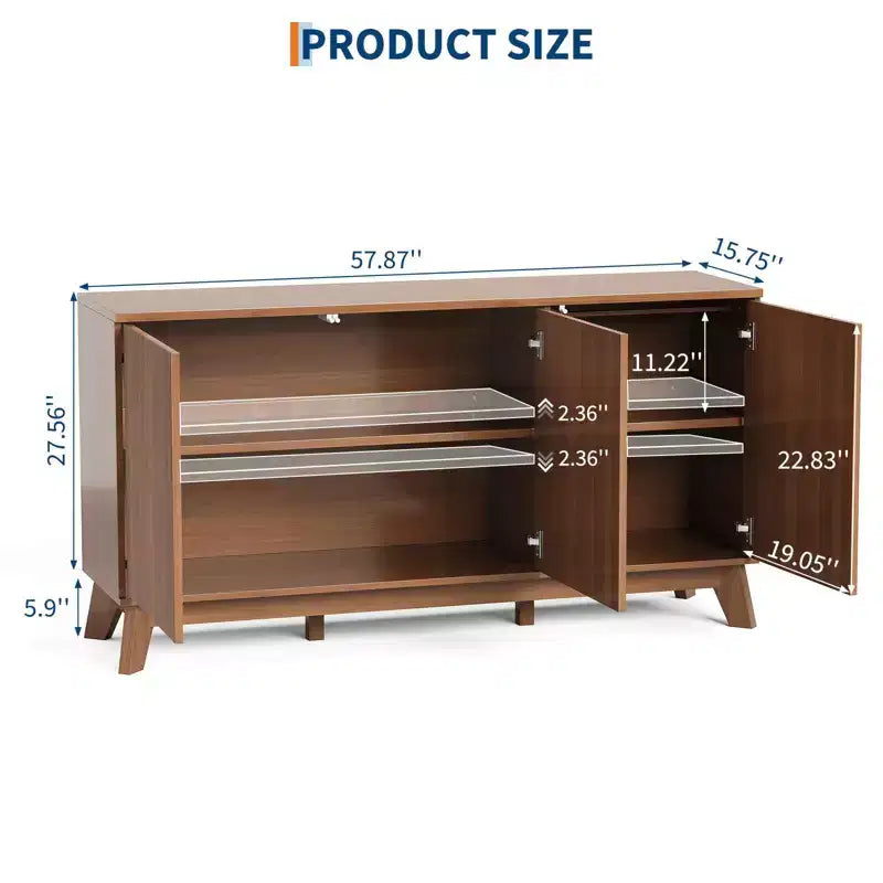 58 Sideboard Buffet Cabinet, Entryway Coffee Bar Cabinet with Fluted Doors & Adjustable Shelves, Modern Media Console Table, Floor Cupboard Cabinet