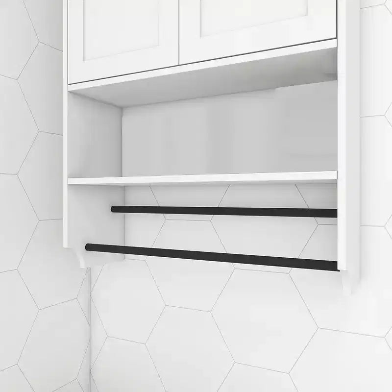 Bathroom Wall Cabinet Space-Saving over Toilet Storage Cabinet with 2 Adjustable Shelf, Towel Bar, and Paper Holder, for Bathroom, Kitchen