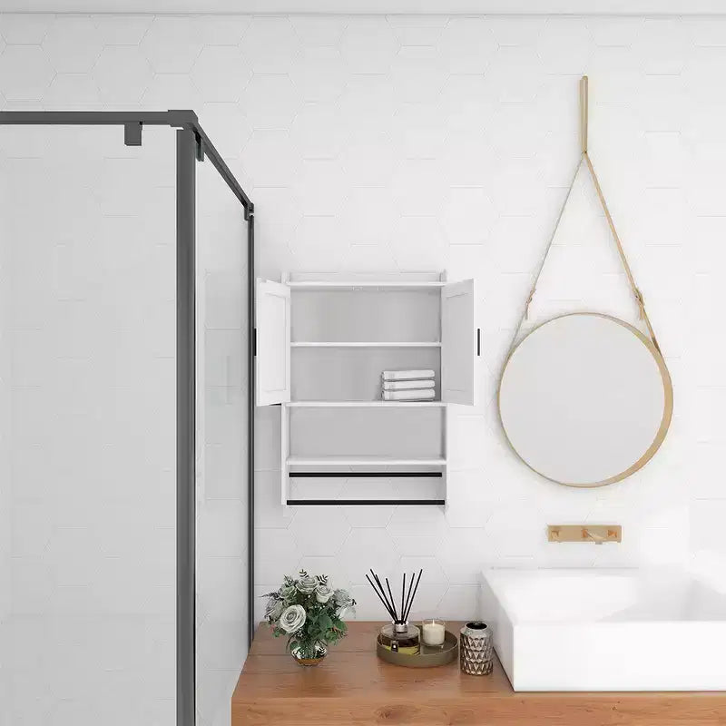 Bathroom Wall Cabinet Space-Saving over Toilet Storage Cabinet with 2 Adjustable Shelf, Towel Bar, and Paper Holder, for Bathroom, Kitchen