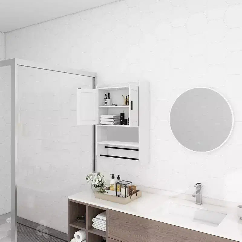 Bathroom Wall Cabinet Space-Saving over Toilet Storage Cabinet with 2 Adjustable Shelf, Towel Bar, and Paper Holder, for Bathroom, Kitchen