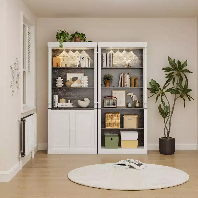 71 Tall Bookshelf with LED Lights, 5-Tier Open Bookcase with Adjustable Shelves,Floor Standing Wooden Storage Organizer for Living Room, Home Office