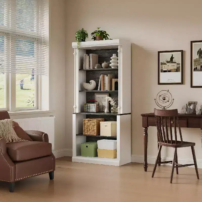 71 Tall Bookshelf with LED Lights, 5-Tier Open Bookcase with Adjustable Shelves,Floor Standing Wooden Storage Organizer for Living Room, Home Office