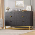 Black 6 Drawer Double Dresser,Modern Dresser for Bedroom with Gold Handles,Long Storage Organizer for Closet & TV Stand