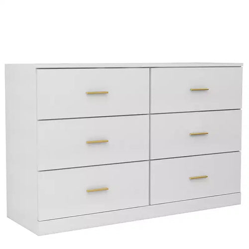6 Drawer Double Dresser Wood Clothing Organizer Engineered Wood Dresser With Sturdy Legs For Living Room Hallway Nursery Bedroom