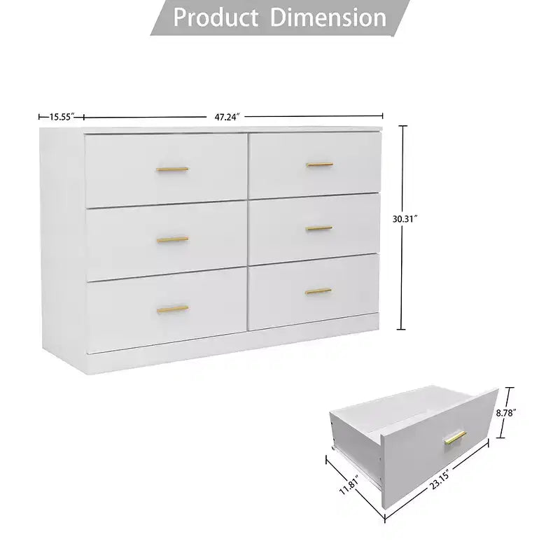 6 Drawer Double Dresser Wood Clothing Organizer Engineered Wood Dresser With Sturdy Legs For Living Room Hallway Nursery Bedroom