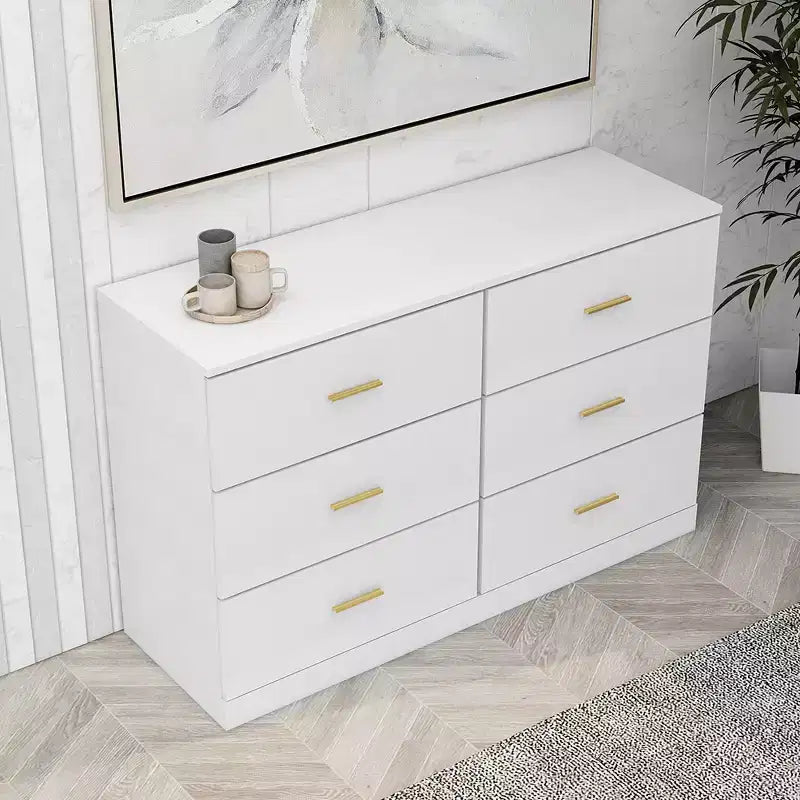 6 Drawer Double Dresser Wood Clothing Organizer Engineered Wood Dresser With Sturdy Legs For Living Room Hallway Nursery Bedroom
