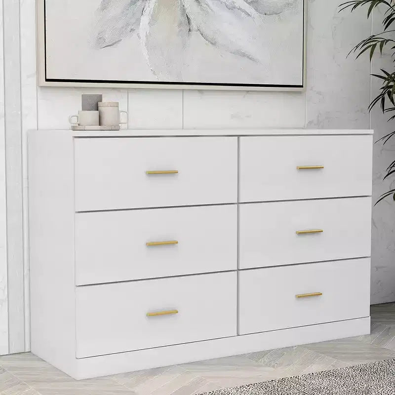 6 Drawer Double Dresser Wood Clothing Organizer Engineered Wood Dresser With Sturdy Legs For Living Room Hallway Nursery Bedroom