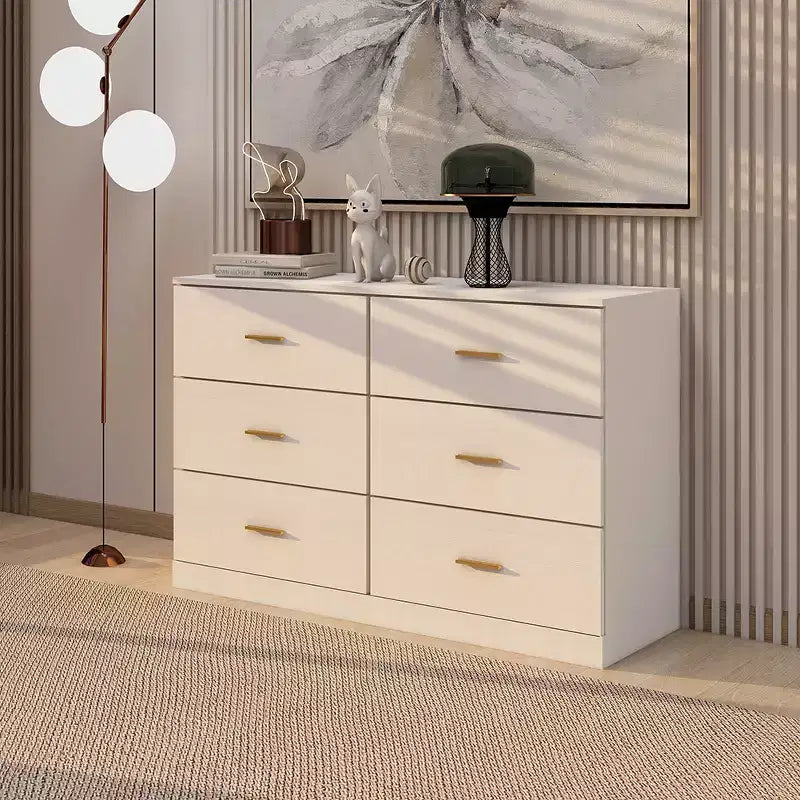 6 Drawer Double Dresser Wood Clothing Organizer Engineered Wood Dresser With Sturdy Legs For Living Room Hallway Nursery Bedroom