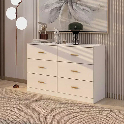 6 Drawer Double Dresser Wood Clothing Organizer Engineered Wood Dresser With Sturdy Legs For Living Room Hallway Nursery Bedroom