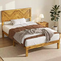 AMERLIFE Bed Frame with Headboard, Solid Acacia Wood Mid-Century Modern Platform Bed with Wood Slats Support, No Box Spring Needed, Brown