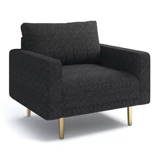 Royal Hampton Accent Sofa Chair, Black Boucle Seat with Metallic Undertone, Gold Legs