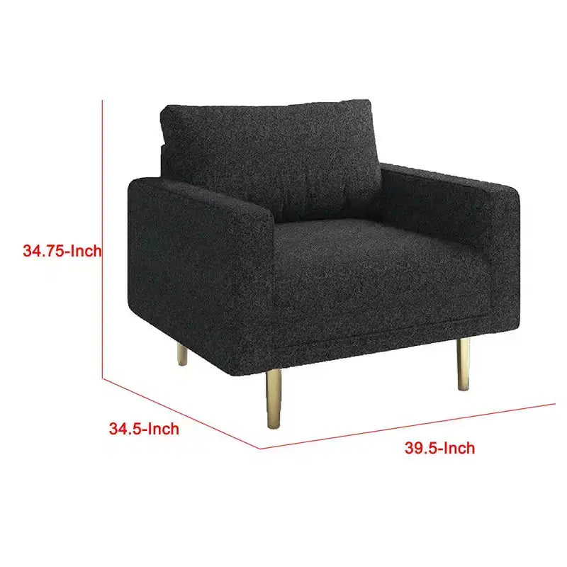 Royal Hampton Accent Sofa Chair, Black Boucle Seat with Metallic Undertone, Gold Legs