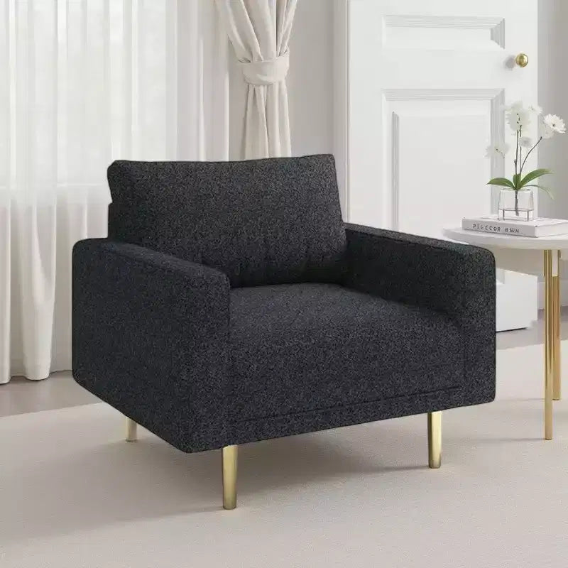 Royal Hampton Accent Sofa Chair, Black Boucle Seat with Metallic Undertone, Gold Legs
