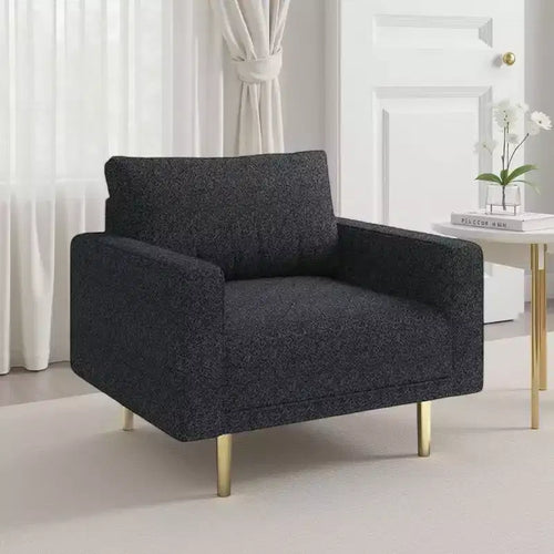 Royal Hampton Accent Sofa Chair, Black Boucle Seat with Metallic Undertone, Gold Legs