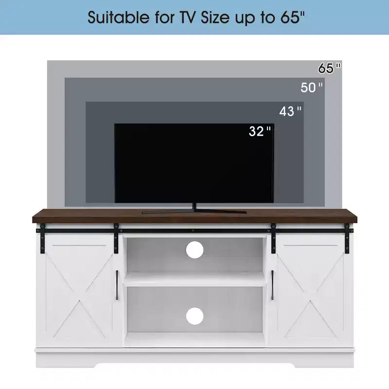63 Farmhouse TV Stand with Storage, Barn Doors & Adjustable Shelves, Modern Entertainment Console for 65 Inch TVs, for Living Room, Bedroom