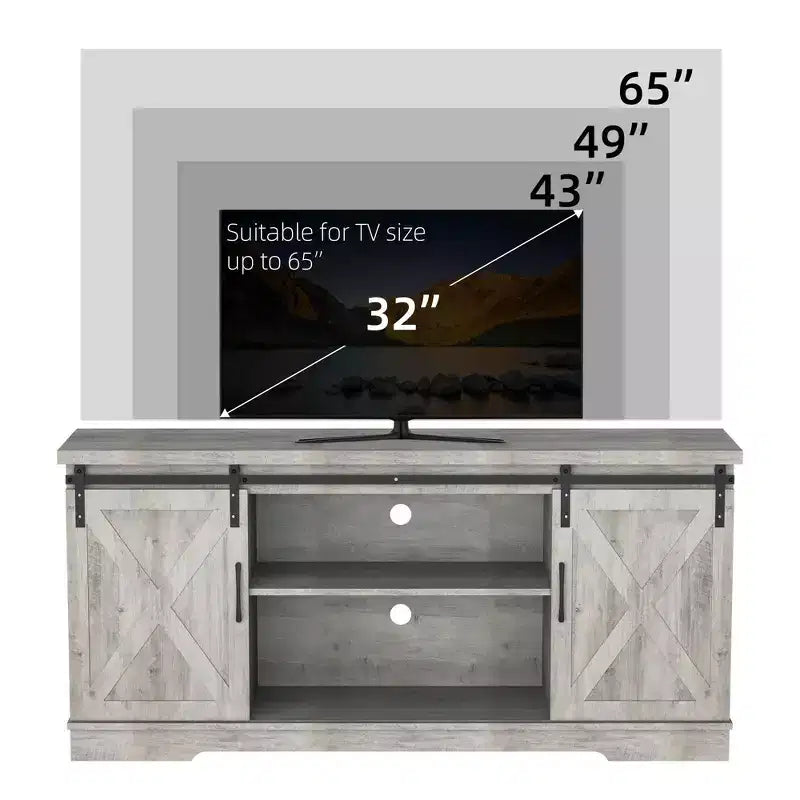 63 Farmhouse TV Stand with Storage, Barn Doors & Adjustable Shelves, Modern Entertainment Console for 65 Inch TVs, for Living Room, Bedroom