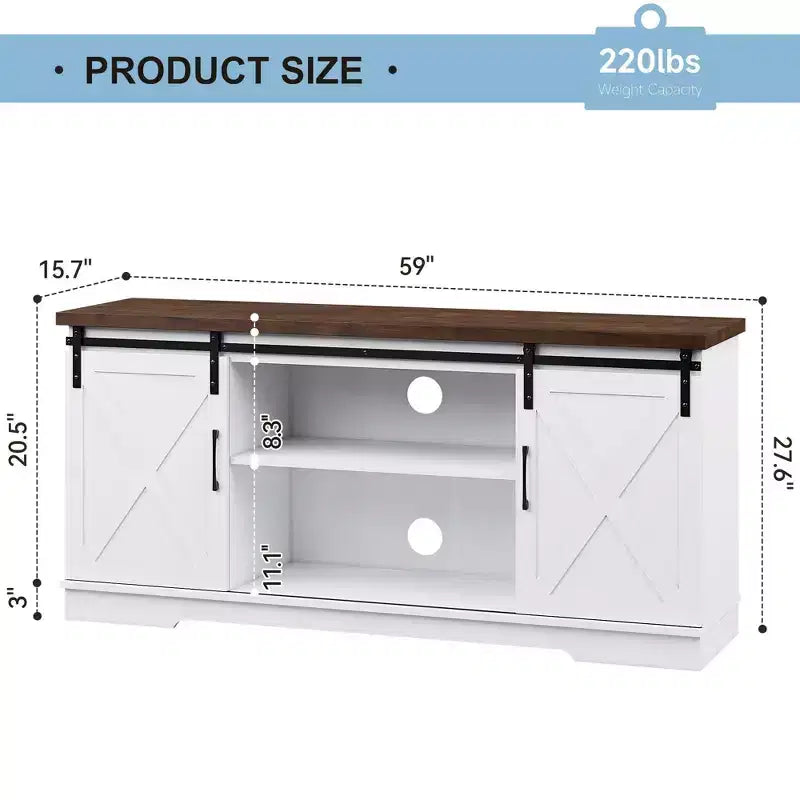 63 Farmhouse TV Stand with Storage, Barn Doors & Adjustable Shelves, Modern Entertainment Console for 65 Inch TVs, for Living Room, Bedroom