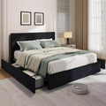 Bed Frame with Tall Tufted Wingback Headboard, 4 Storage Drawers, Wooden Slats Support, No Box Spring Needed