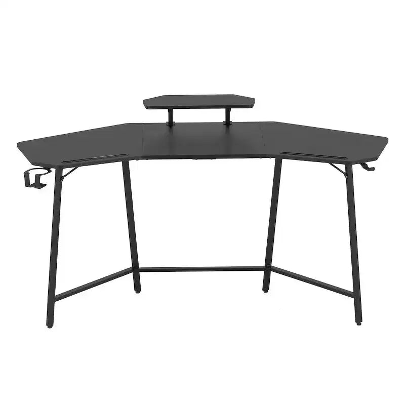 Gaming Desk with Shelf & Accessory Holders, Black