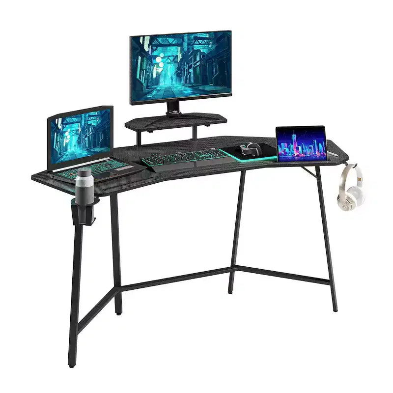 Gaming Desk with Shelf & Accessory Holders, Black