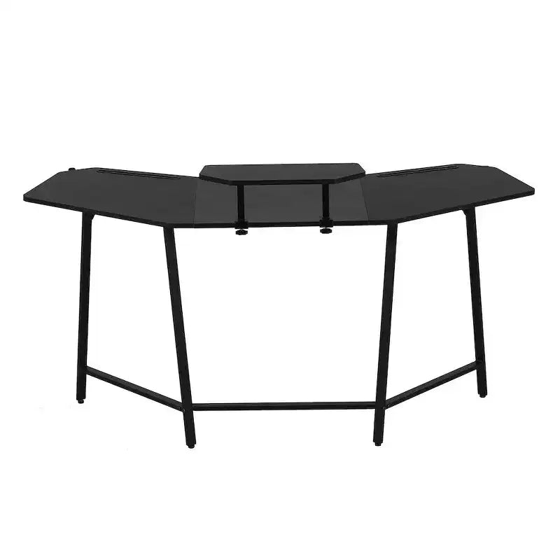 Gaming Desk with Shelf & Accessory Holders, Black