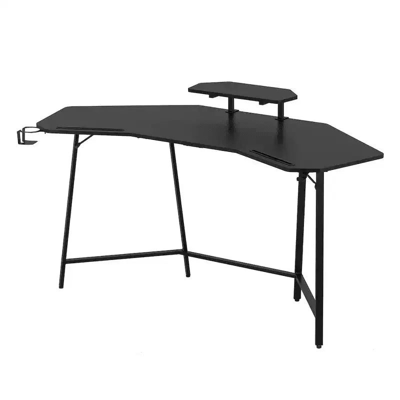 Gaming Desk with Shelf & Accessory Holders, Black