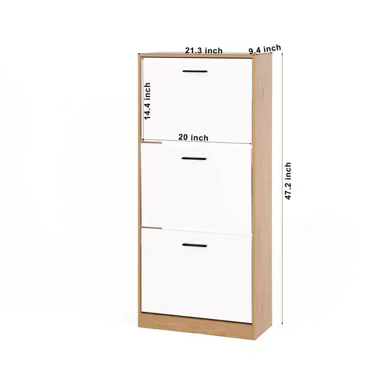 GDFStudio Jace 21 Modern Wooden Shoe Storage Cabinet with 3 Flip Drawers