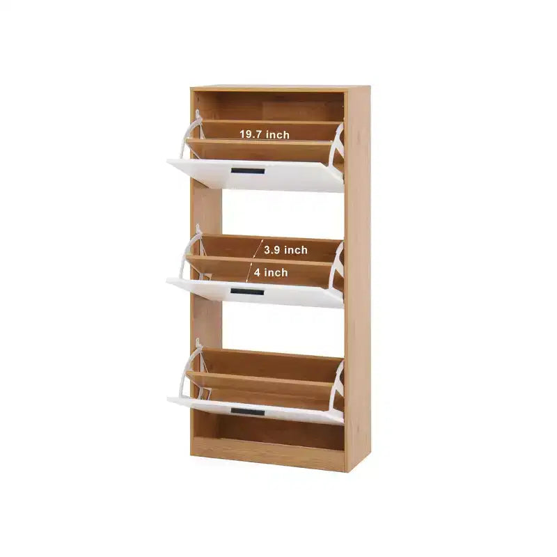 GDFStudio Jace 21 Modern Wooden Shoe Storage Cabinet with 3 Flip Drawers