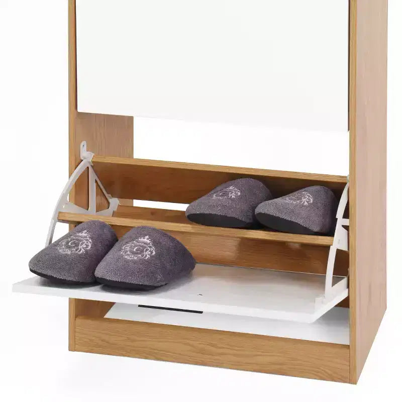 GDFStudio Jace 21 Modern Wooden Shoe Storage Cabinet with 3 Flip Drawers