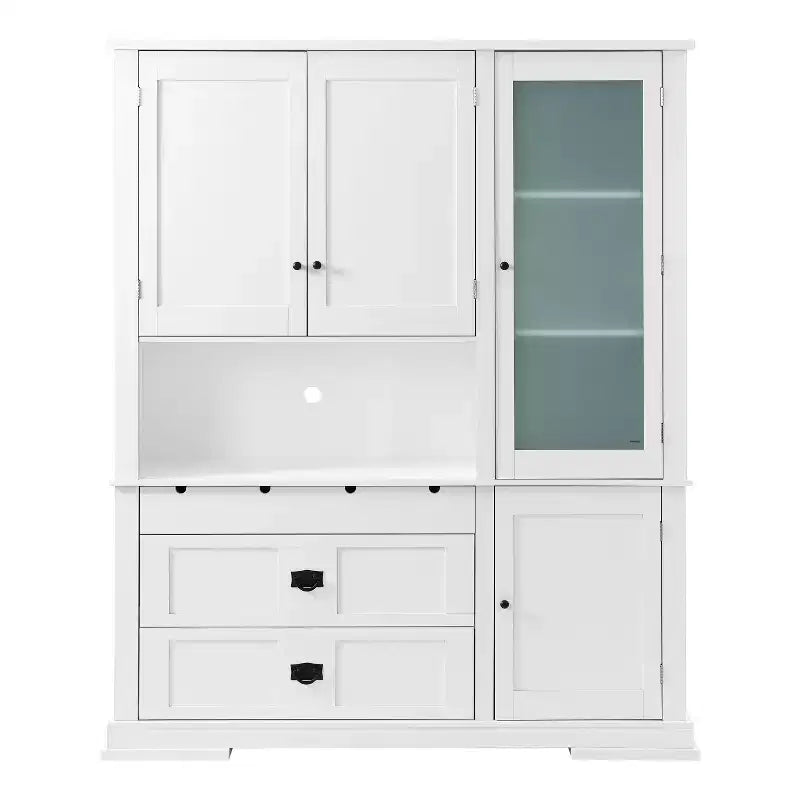 GDFStudio Michelson 63.3 Farmhouse Tall Freestanding Buffet with Drawers and Adjustable Shelves