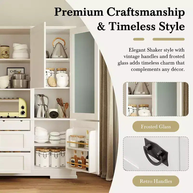 GDFStudio Michelson 63.3 Farmhouse Tall Freestanding Buffet with Drawers and Adjustable Shelves