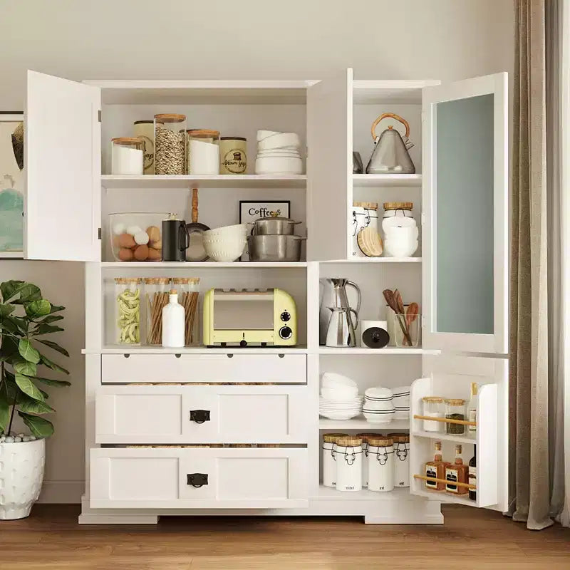 GDFStudio Michelson 63.3 Farmhouse Tall Freestanding Buffet with Drawers and Adjustable Shelves