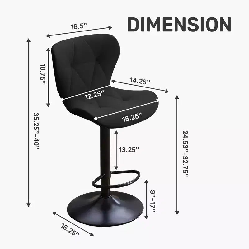 FERPIT Set of 2 Modern Adjustable Height Bar Stools Padded PU Leather Swivel Stools