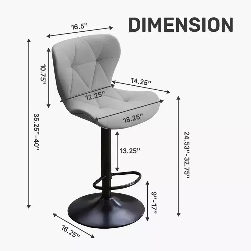 FERPIT Set of 2 Modern Adjustable Height Bar Stools Padded PU Leather Swivel Stools