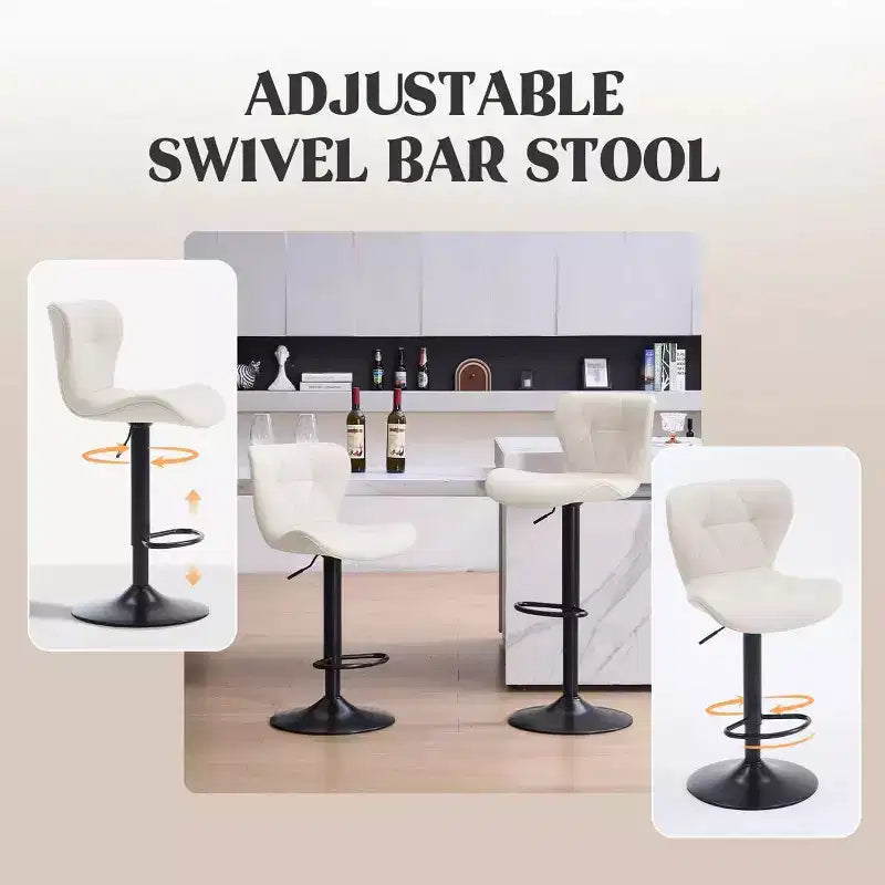 FERPIT Set of 2 Modern Adjustable Height Bar Stools Padded PU Leather Swivel Stools