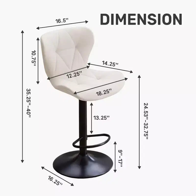 FERPIT Set of 2 Modern Adjustable Height Bar Stools Padded PU Leather Swivel Stools