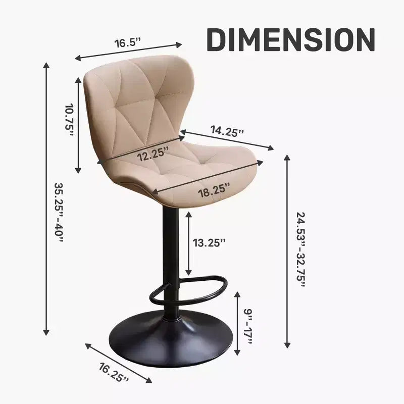 FERPIT Set of 2 Modern Adjustable Height Bar Stools Padded PU Leather Swivel Stools