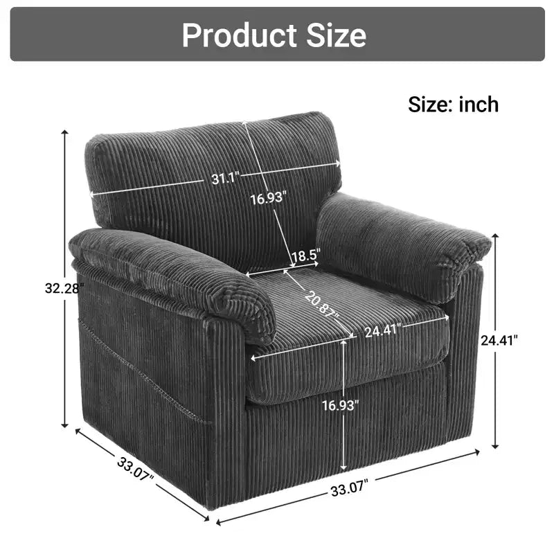 Swivel Accent Chair Upholstered Armchair Single Sofa Couch Cushioned Reading Chair - ModernLuxe