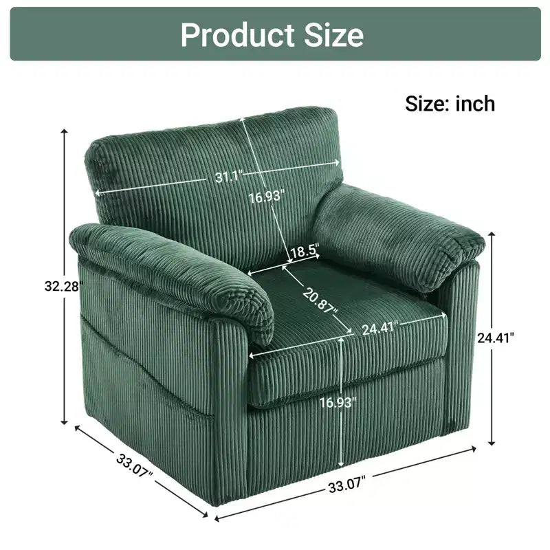 Swivel Accent Chair Upholstered Armchair Single Sofa Couch Cushioned Reading Chair - ModernLuxe