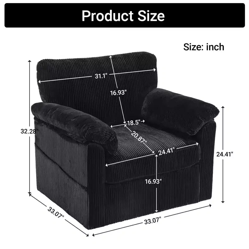 Swivel Accent Chair Upholstered Armchair Single Sofa Couch Cushioned Reading Chair - ModernLuxe